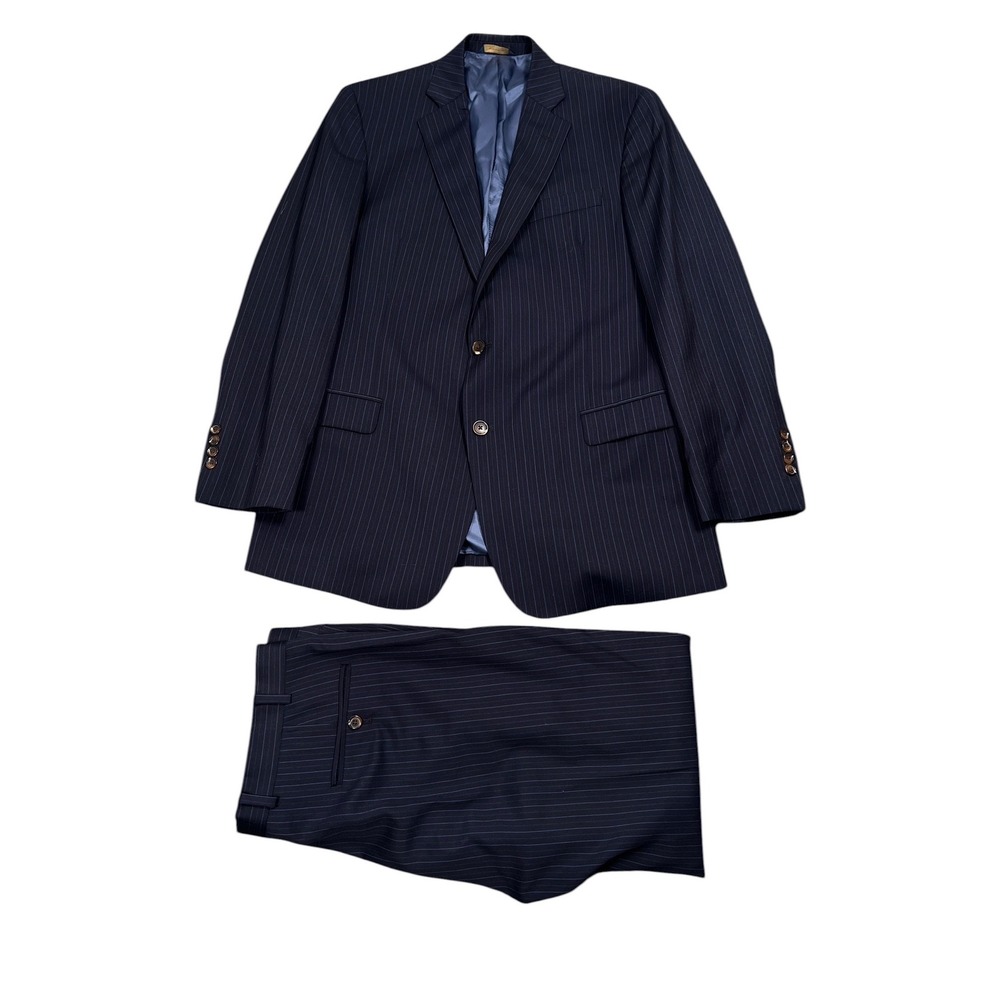 Brooks Brothers Suit Men 42R 34X29 Navy Blue Pinstripe Fitzgerald Fit